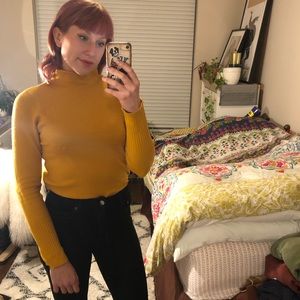 French Connection mustard yellow turtleneck pullover sweater